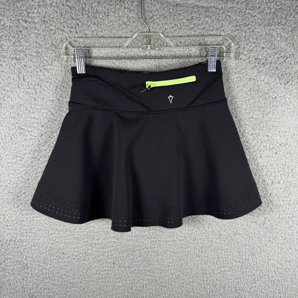 Ivivva Girls Black Athletic Skort Laser Cut Hem Rear Zip Pocket Size 10 Golf